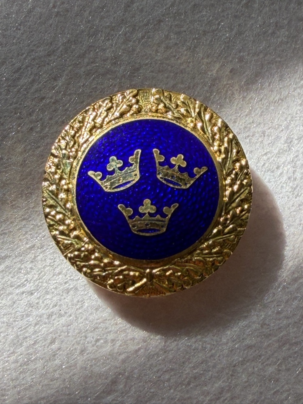 Vintage Sporrong Sweden Three Crowns Enamel Pin - Cobalt & Gold